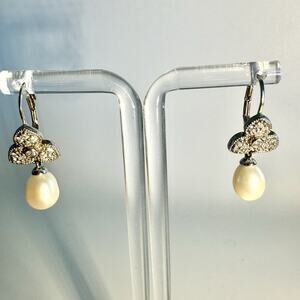 ESPO Joseph Esposito 925 Sterling Silver Real Pearl & C Z Floral Earrings Bridal